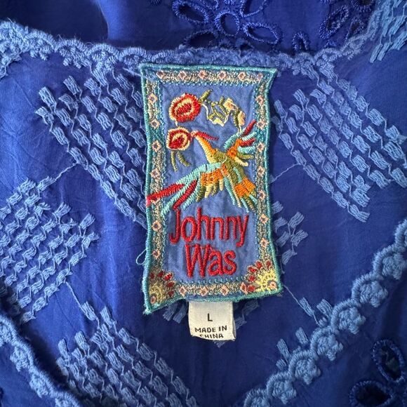 Johnny Was Cobalt Blue Sheer Eyelet Tunic Top - Picture 8 of 9